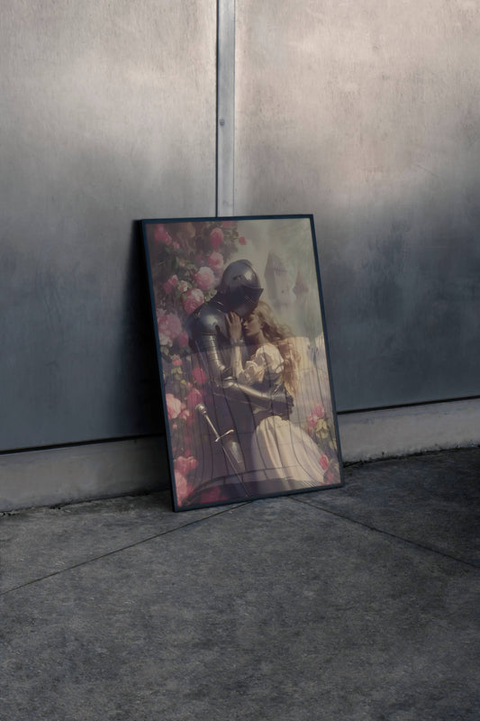 Medieval Knight Romance Couple Art Poster Frame
