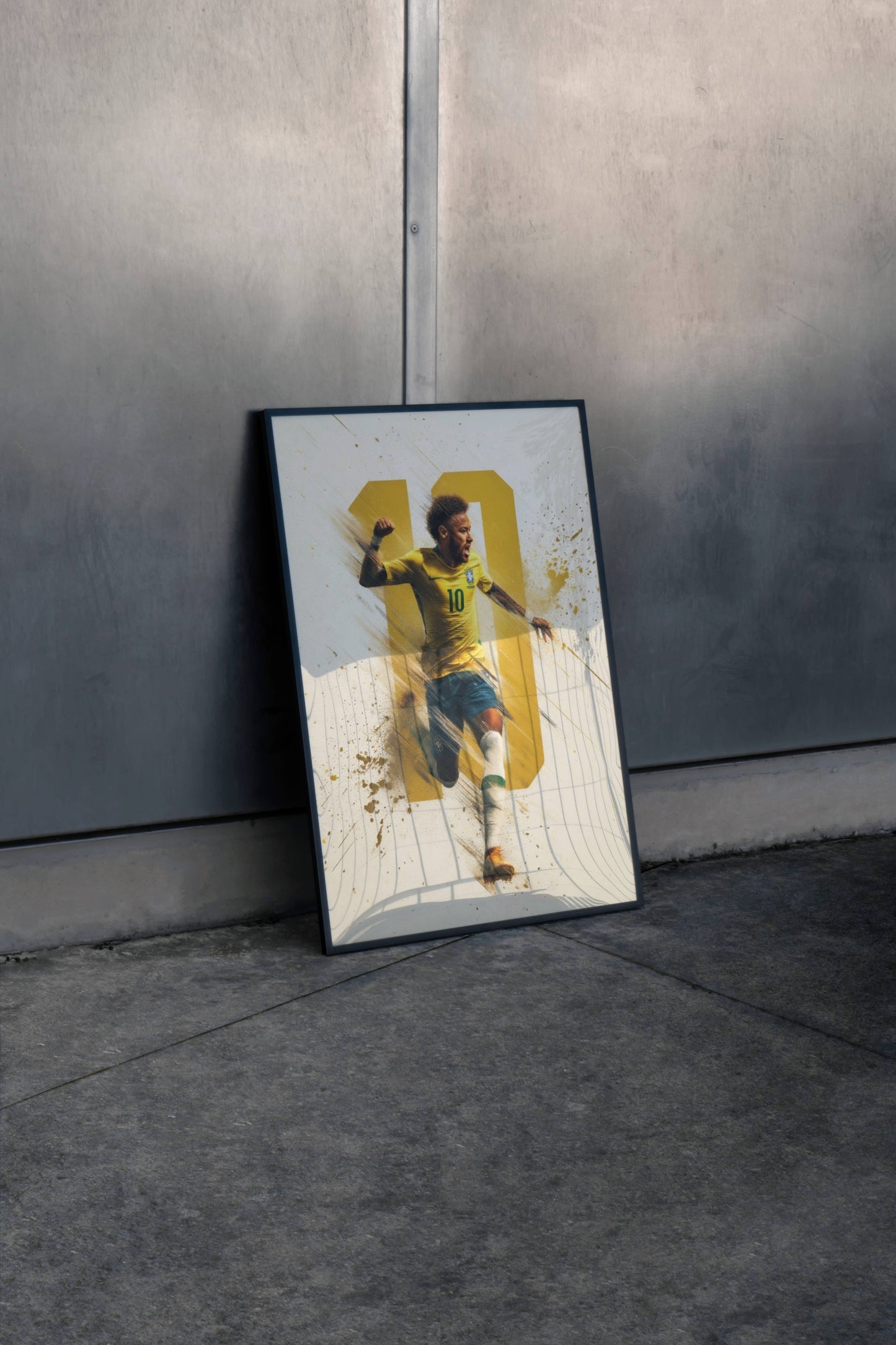 Neymar Brazil No.10 Gold Dynamic Action Art Print | Football Wall Poster