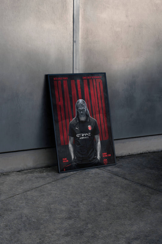 Haaland with great powers Typography Art Print | Football Wall Poster