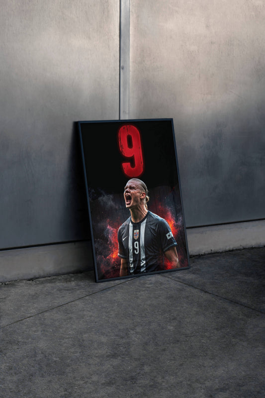 Haaland Norway No.9 Fire Roar Art Print | Football Wall Poster
