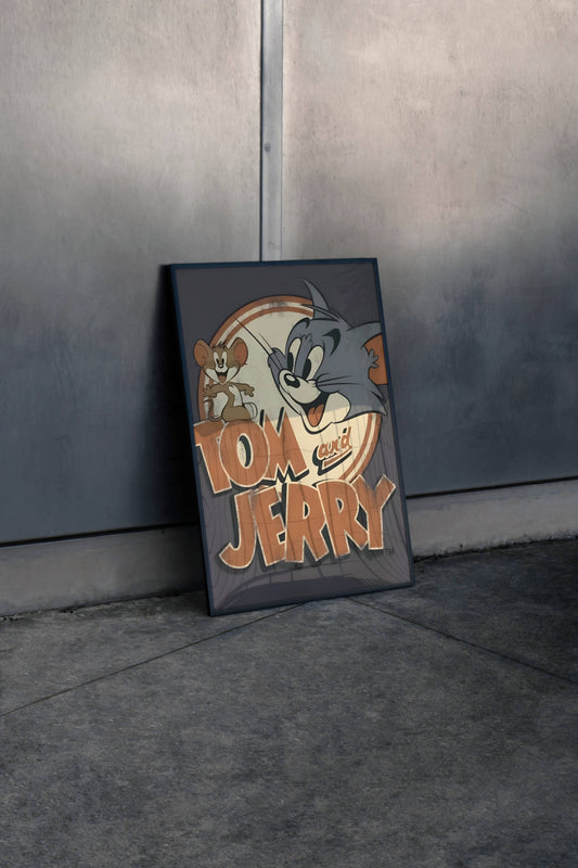 Tom and Jerry Classic Cartoon Duo Retro Poster Art Frame