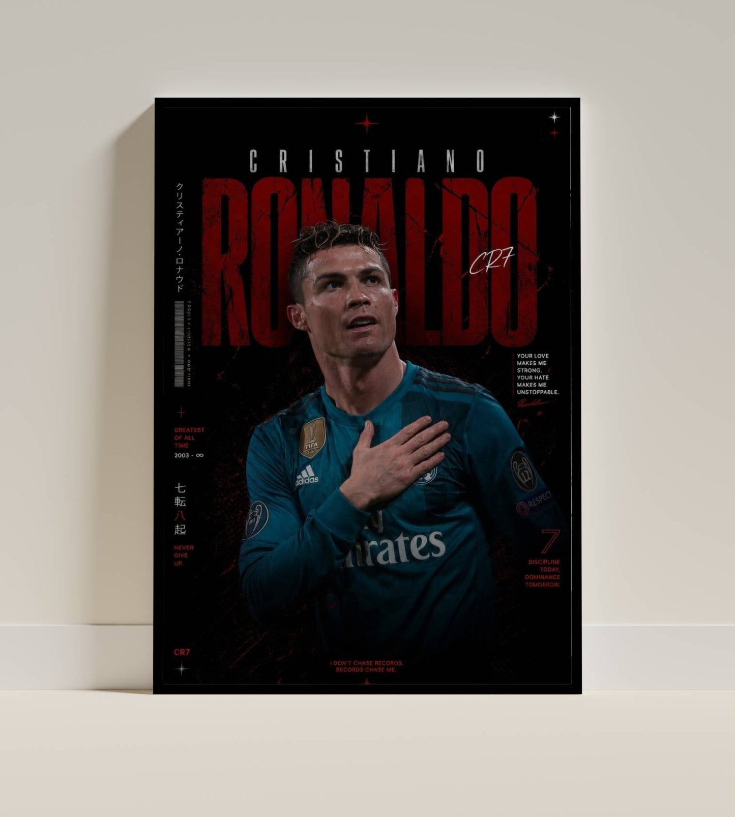 Cristiano Ronaldo Teal Jersey Typography Art Print | CR7 Football Wall Poster