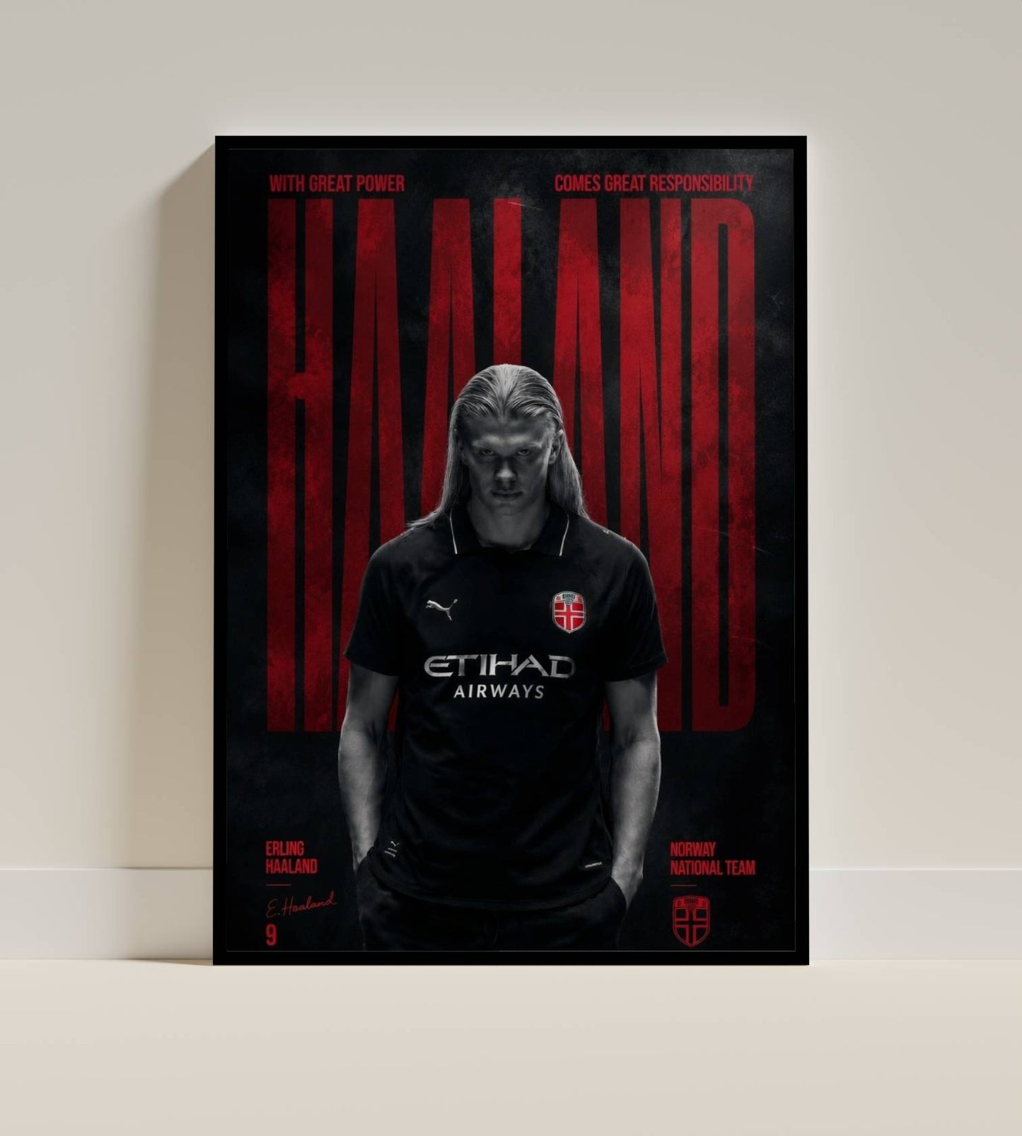 Haaland with great powers Typography Art Print | Football Wall Poster