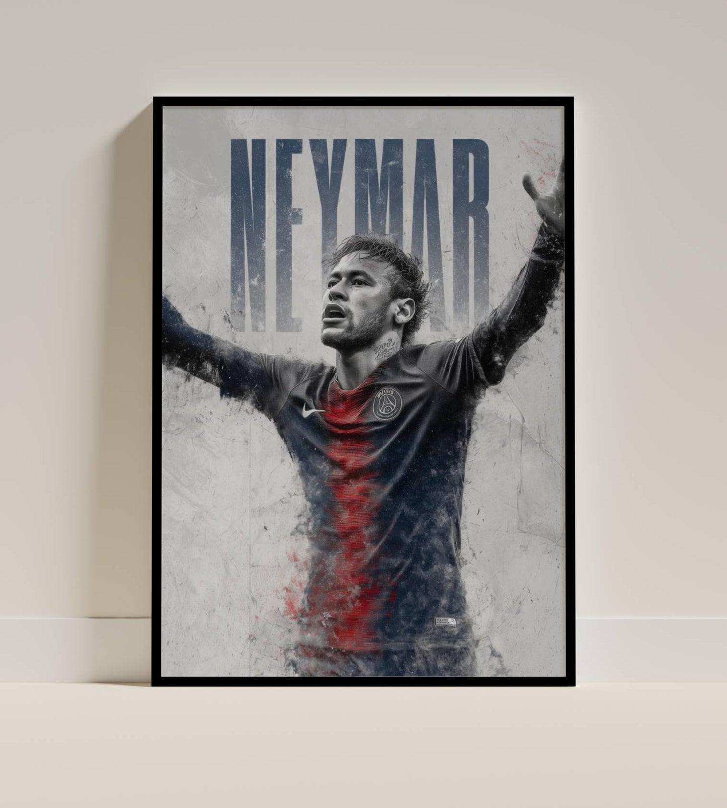 Neymar PSG Arms Raised Grunge Art Print | Football Wall Poster