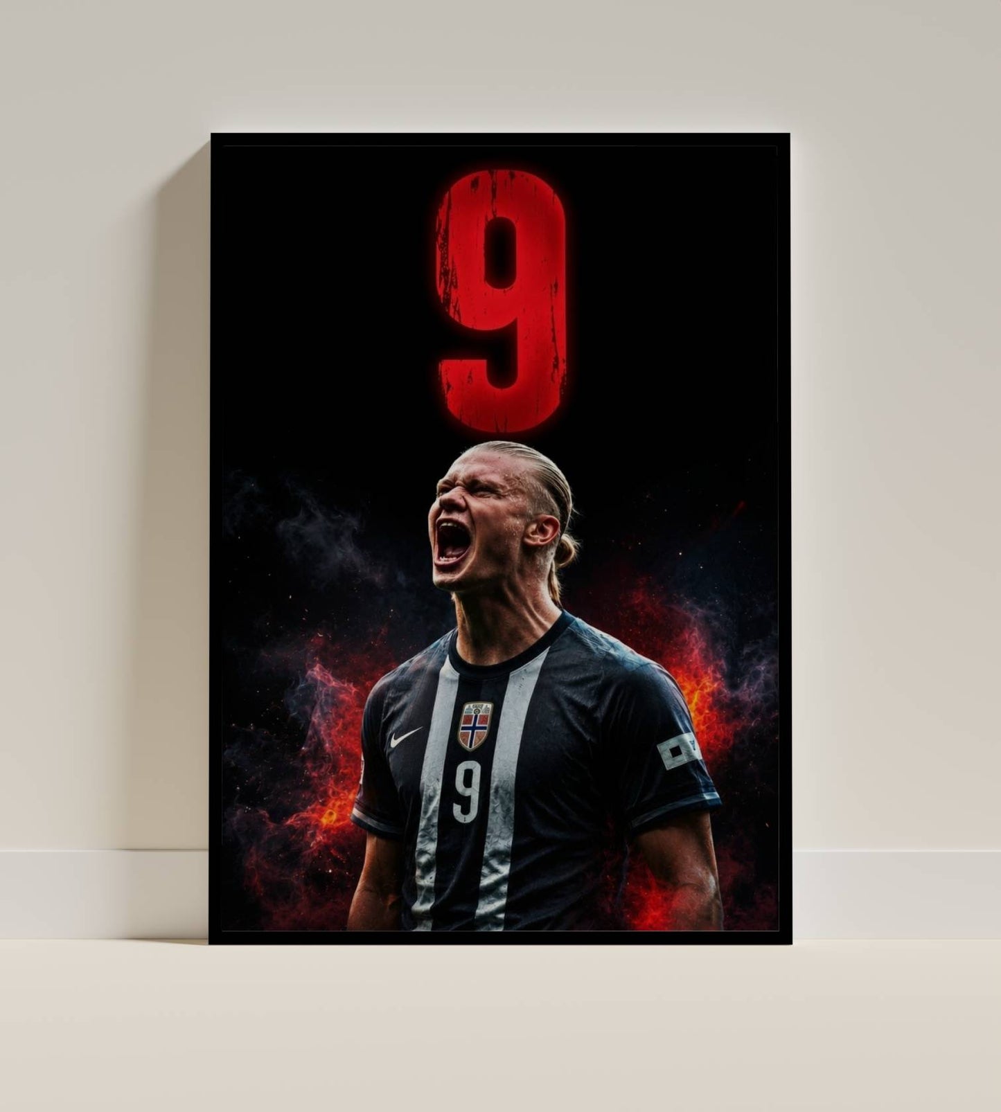 Haaland Norway No.9 Fire Roar Art Print | Football Wall Poster