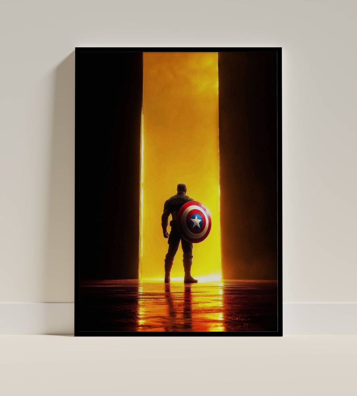 Captain America Shield Silhouette Doorway Art Print | Superhero Wall Poster