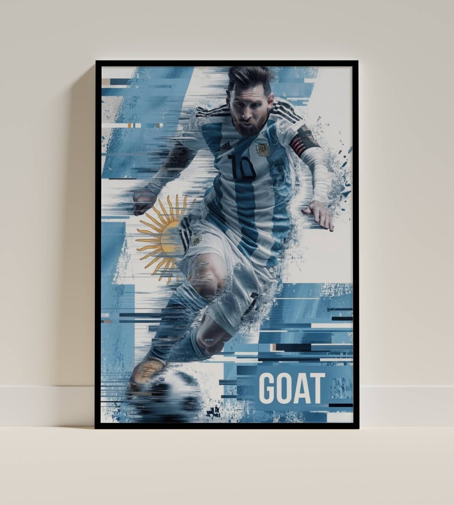 Messi Argentina GOAT Glitch Action Art Print | Football Wall Poster