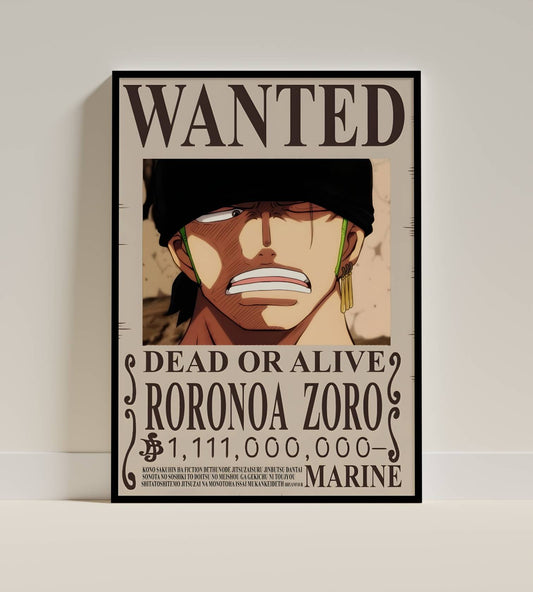 One Piece Zoro Wanted Poster Anime Frame