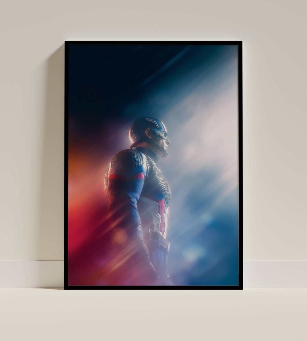 Captain America Red Blue Storm Silhouette Art Print | Superhero Wall Poster