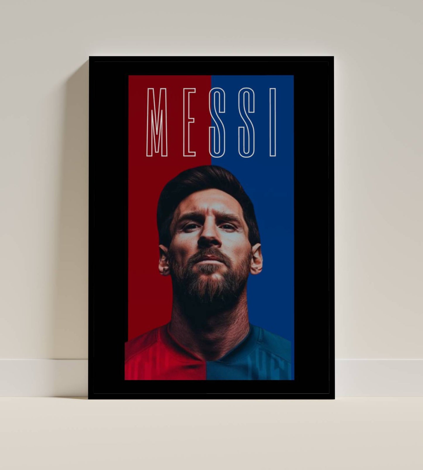 Messi Split Red Blue Typography Art Print | Bold Football Wall Poster