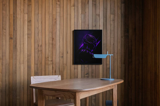 Black Panther Mask Close-Up Purple Neon Art Print | Superhero Wall Poster