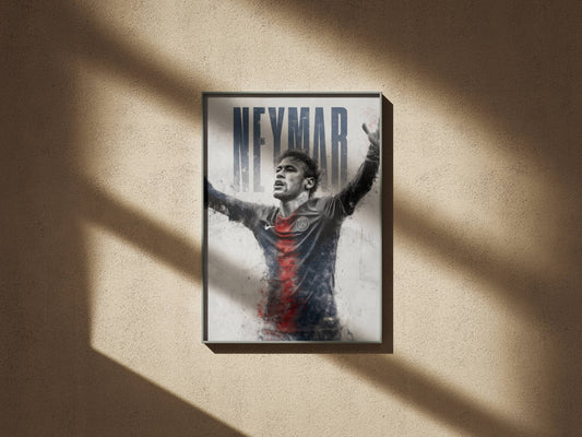 Neymar PSG Arms Raised Grunge Art Print | Football Wall Poster