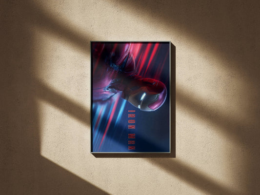 Iron Man Dynamic Neon Red Blue Action Art Print | Marvel Wall Poster