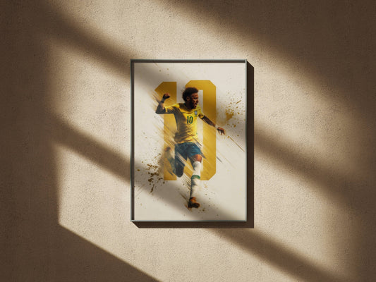 Neymar Brazil No.10 Gold Dynamic Action Art Print | Football Wall Poster