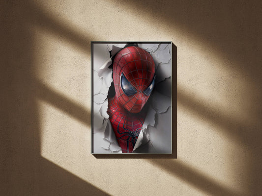 Spider-Man Mask Torn Paper 3D Effect Art Print | Superhero Wall Poster