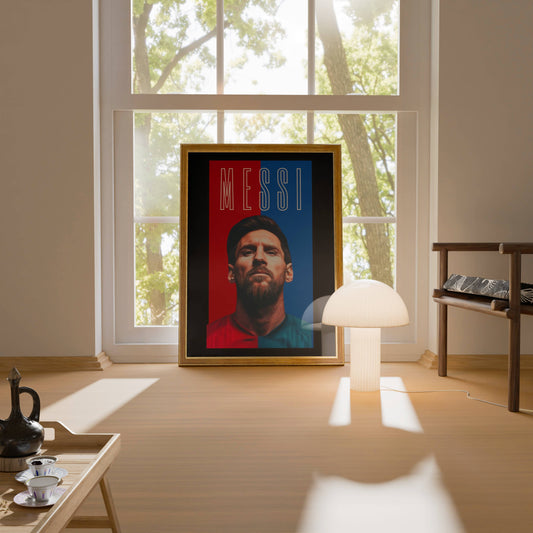 Messi Split Red Blue Typography Art Print | Bold Football Wall Poster