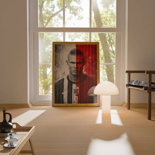 Haaland Split Black Red Dual Tone Portrait Art Print | Football Wall Poster