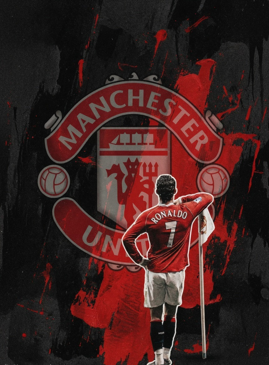Ronaldo Manchester United Crest Back View Art Print | Football Wall Poster
