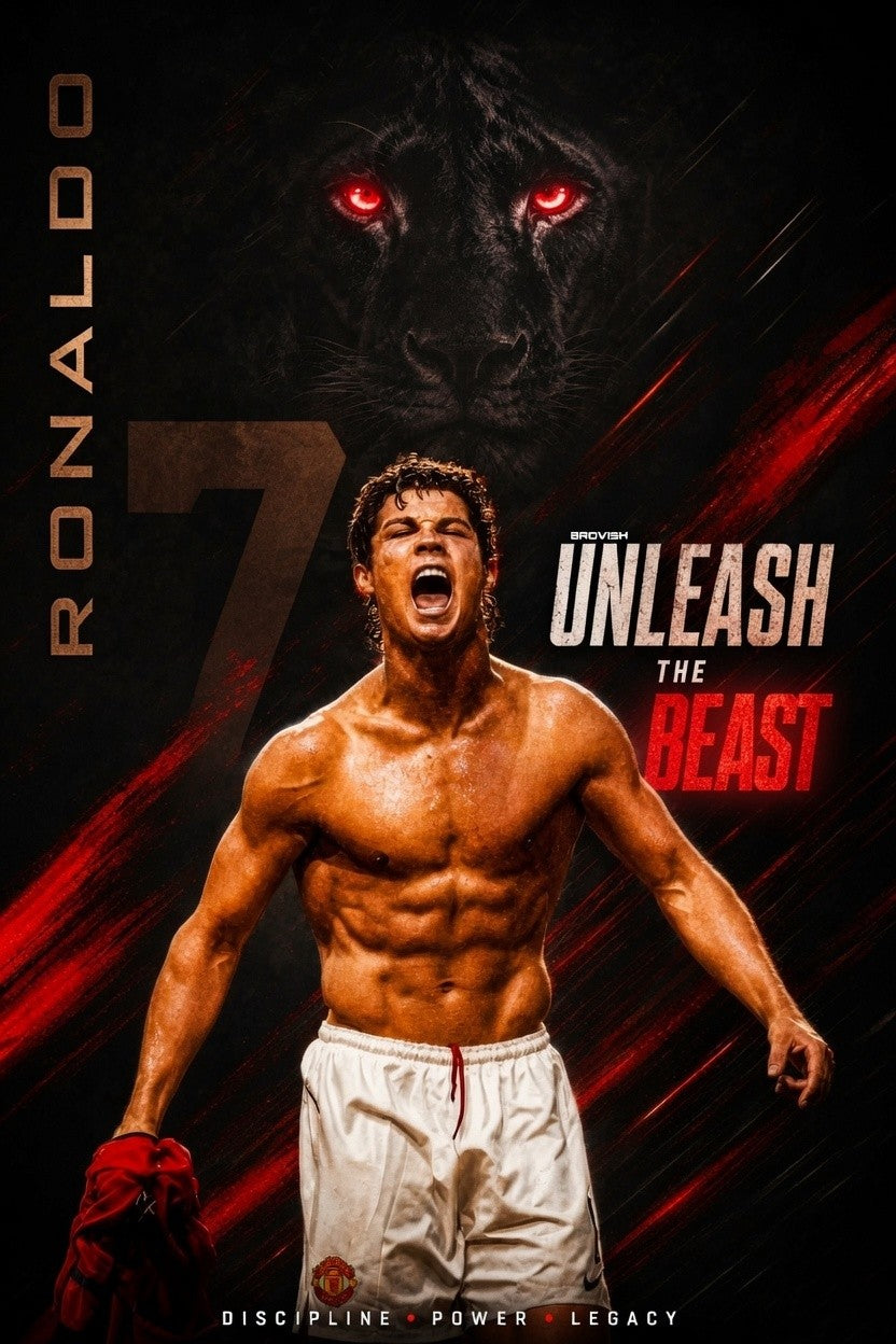 Ronaldo Unleash The Beast Motivational Art Print | CR7 Football Wall Poster