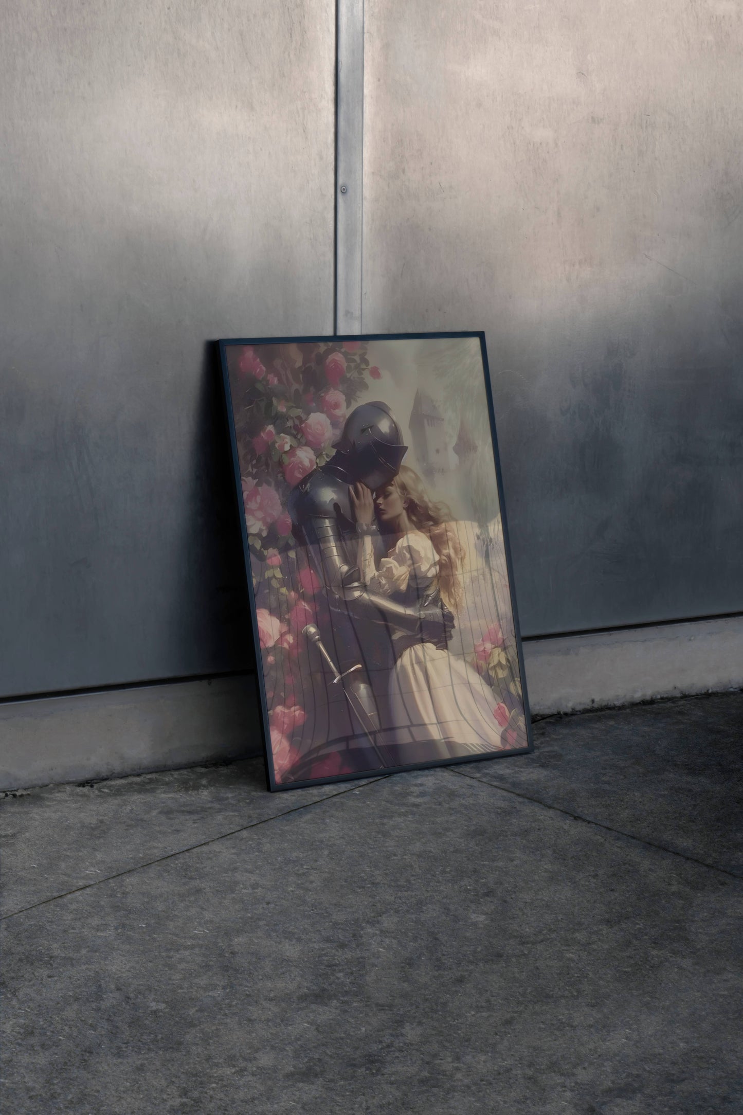 Medieval Knight Romance Couple Art Poster Frame