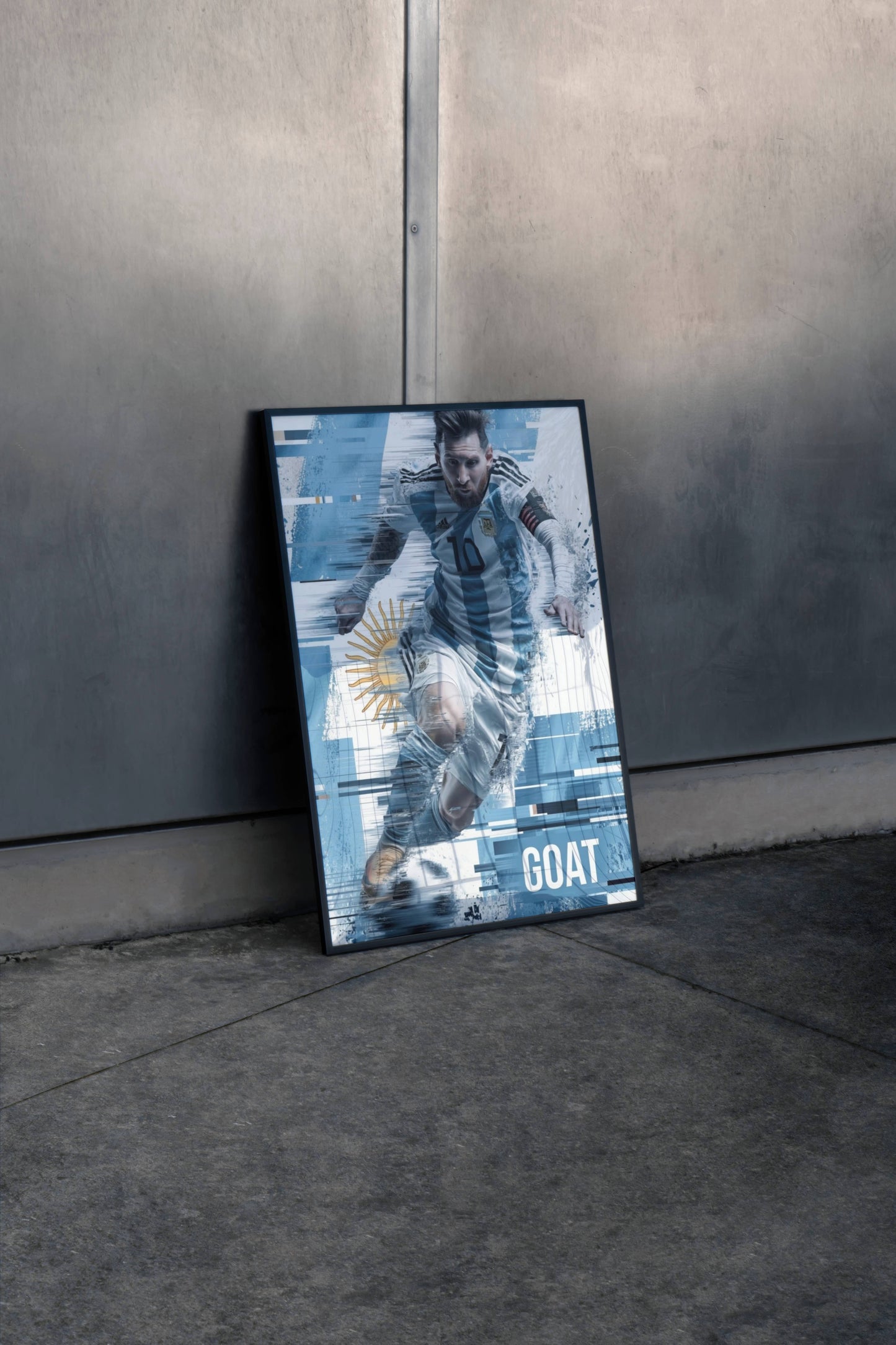 Messi Argentina GOAT Glitch Action Art Print | Football Wall Poster