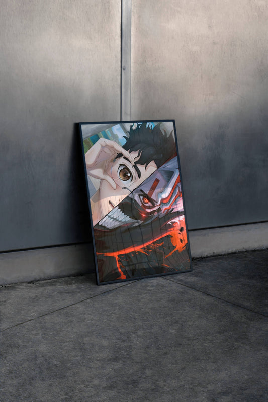 Anime Split Face Dual Identity Art Poster Frame