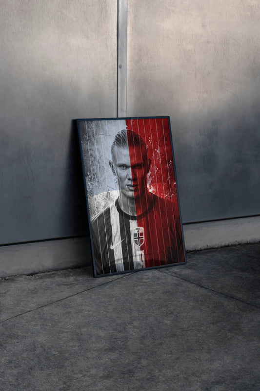 Haaland Split Black Red Dual Tone Portrait Art Print | Football Wall Poster