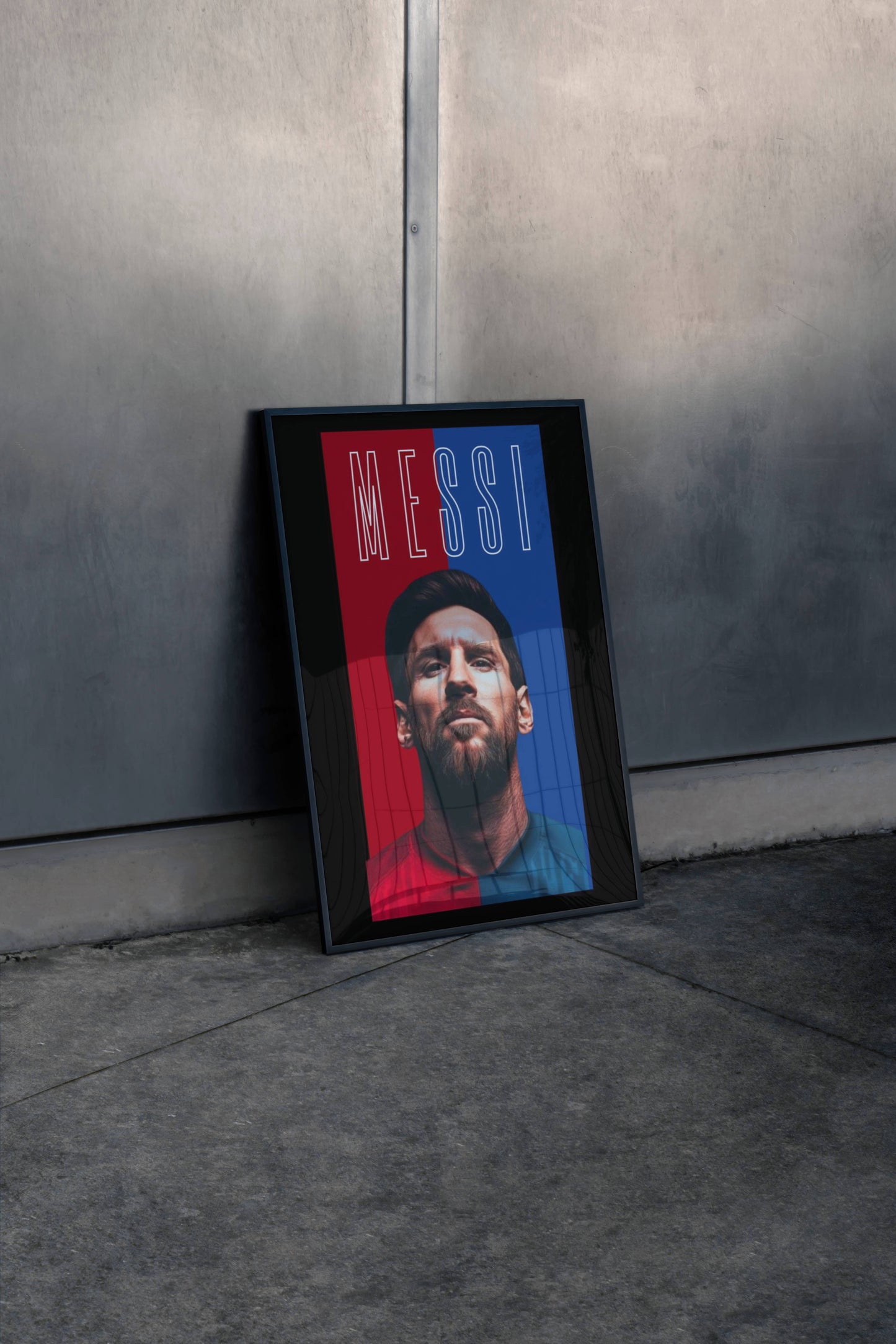 Messi Split Red Blue Typography Art Print | Bold Football Wall Poster