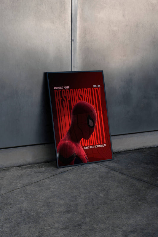 Spider-Man "With Great Power Comes Great Responsibility" Quote Art Print | Superhero Wall Poster