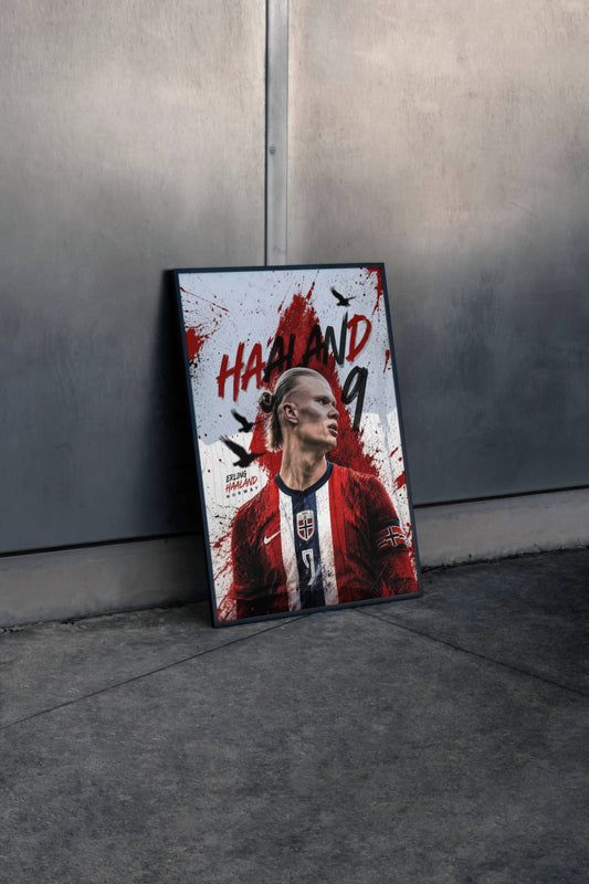Haaland Norway Paint Splash Celebration Art Print | Football Wall Poster