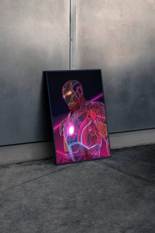 Iron Man Neon Cyberpunk Glow Art Print | Marvel Wall Poster