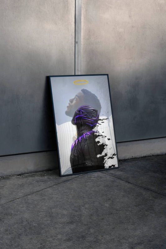 Black Panther Purple Glow Abstract Portrait Art Print | Superhero Wall Poster