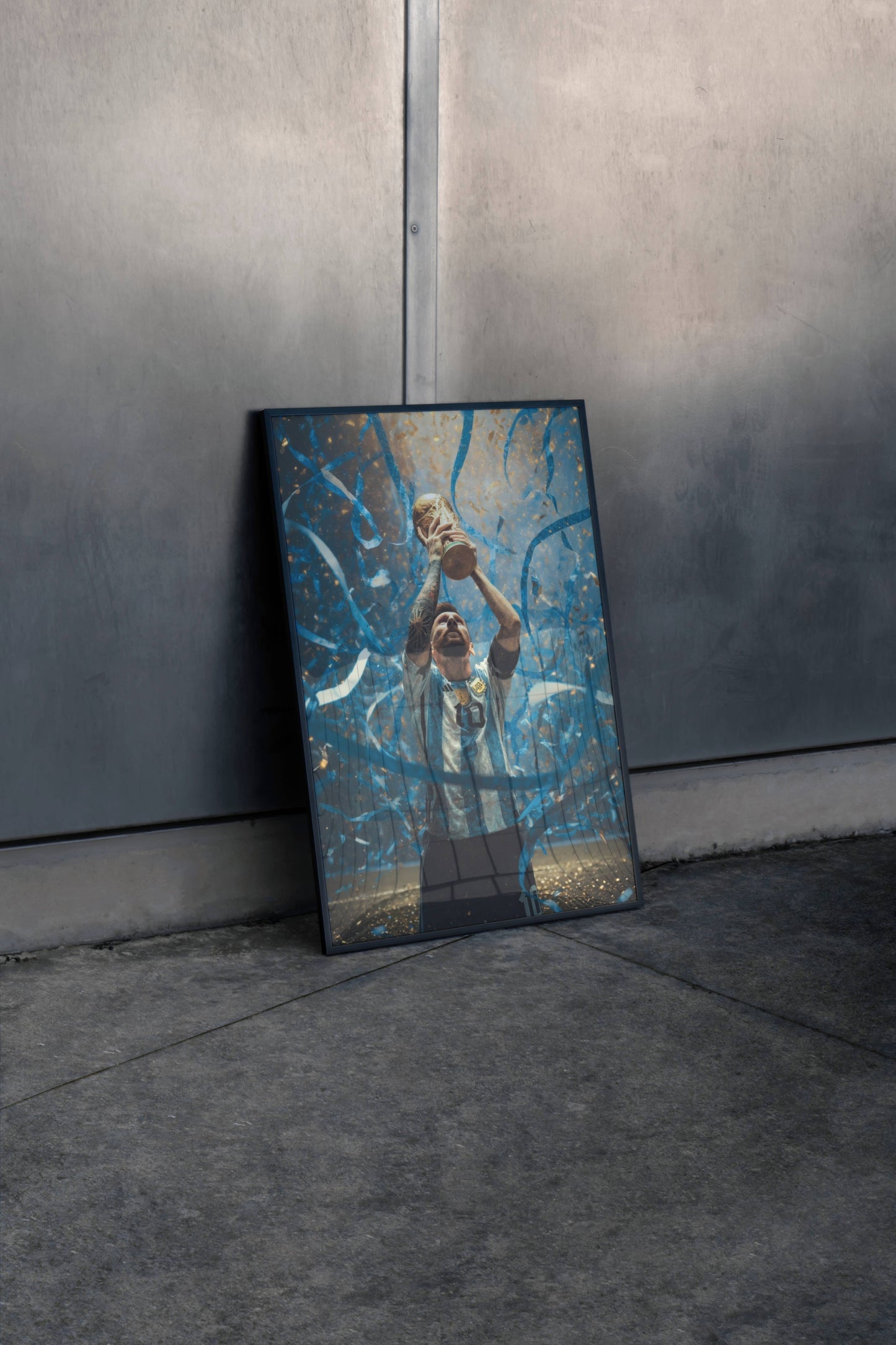 Messi FIFA World Cup Trophy Celebration Art Print | Argentina Football Wall Poster