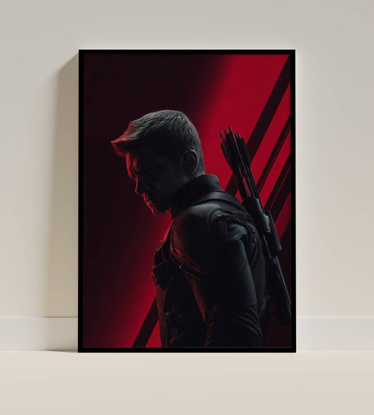 Hawkeye Archer Silhouette Red Background Art Print | Superhero Wall Poster
