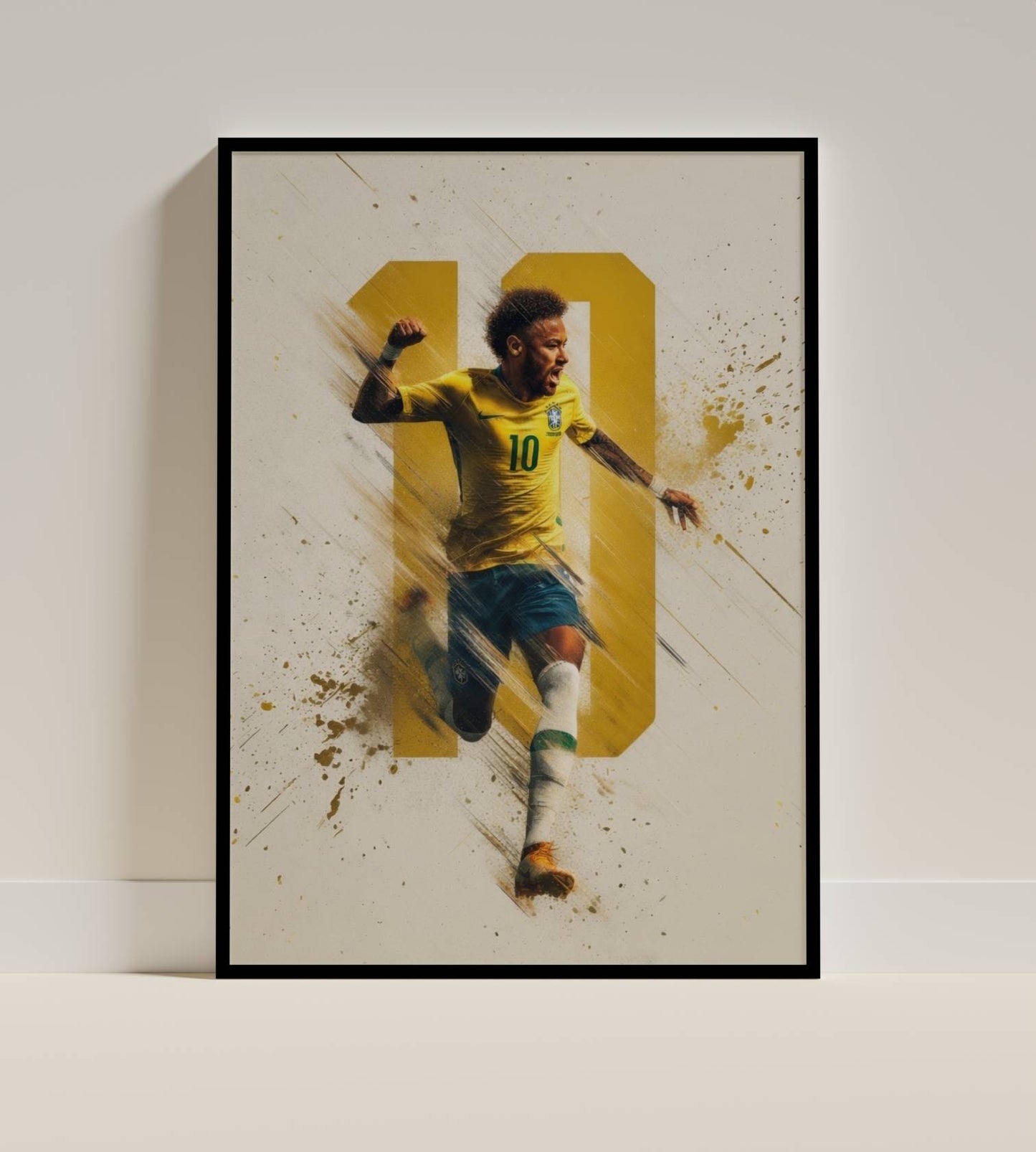 Neymar Brazil No.10 Gold Dynamic Action Art Print | Football Wall Poster