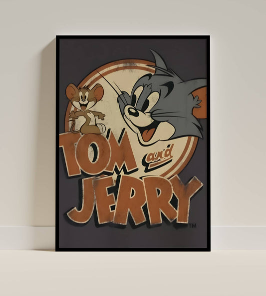 Tom and Jerry Classic Cartoon Duo Retro Poster Art Frame