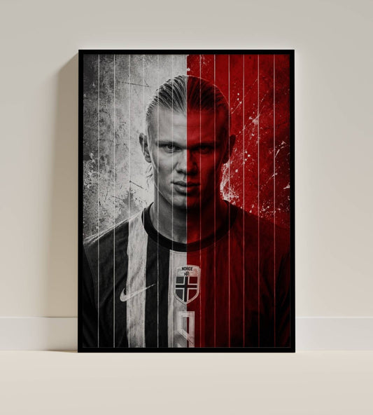 Haaland Split Black Red Dual Tone Portrait Art Print | Football Wall Poster