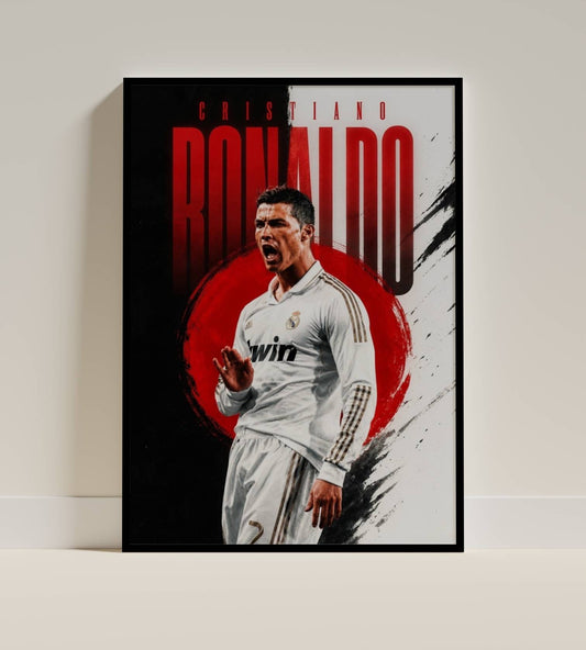 Ronaldo Real Madrid White Jersey Typography Art Print | Football Wall Poster