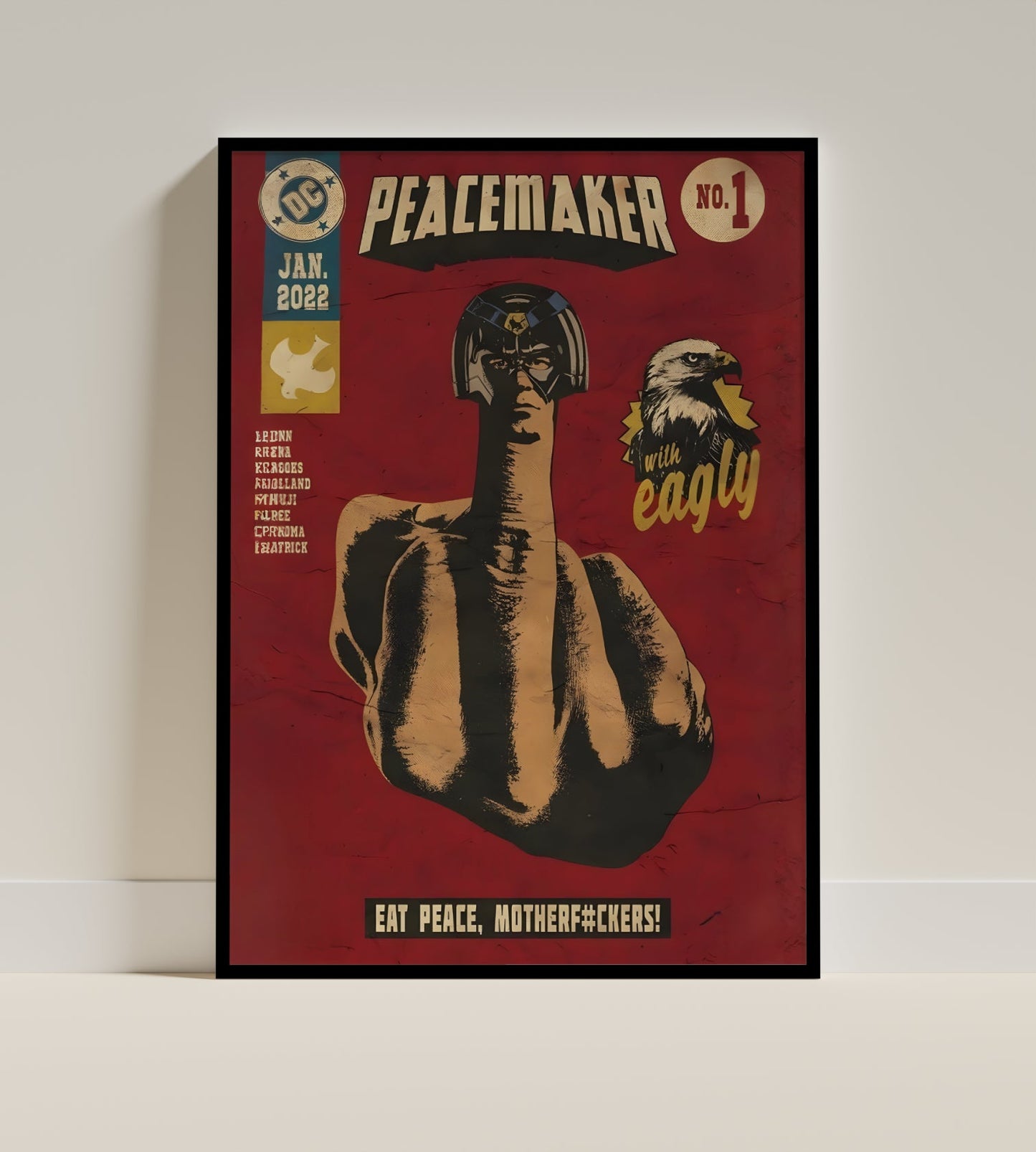 Peace Maker Bold Red Propaganda Style Graphic Poster Frame