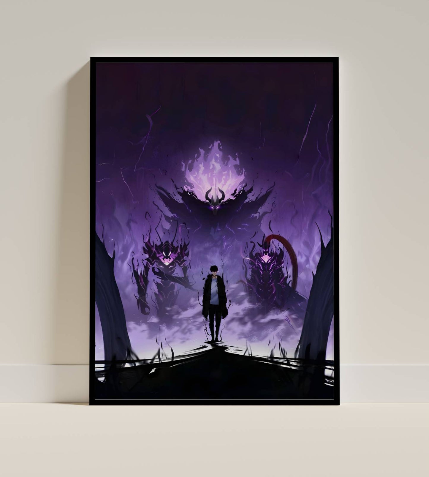 Solo Leveling Sung Jinwoo Shadow Battle Poster Frame