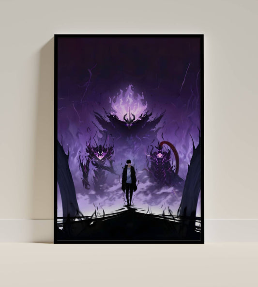Solo Leveling Sung Jinwoo Shadow Battle Poster Frame