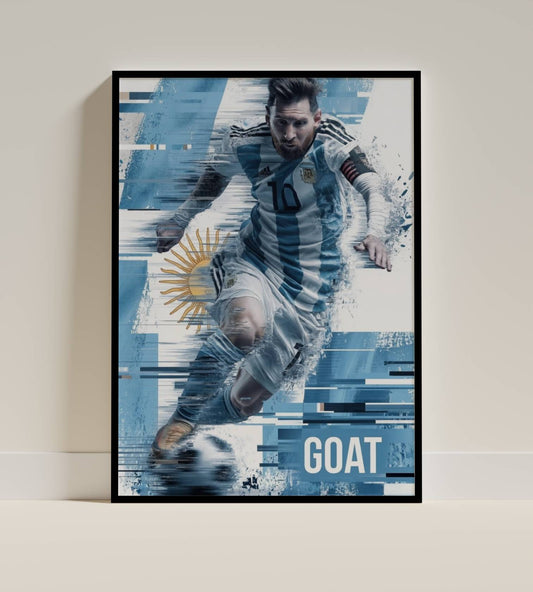 Messi Argentina GOAT Glitch Action Art Print | Football Wall Poster