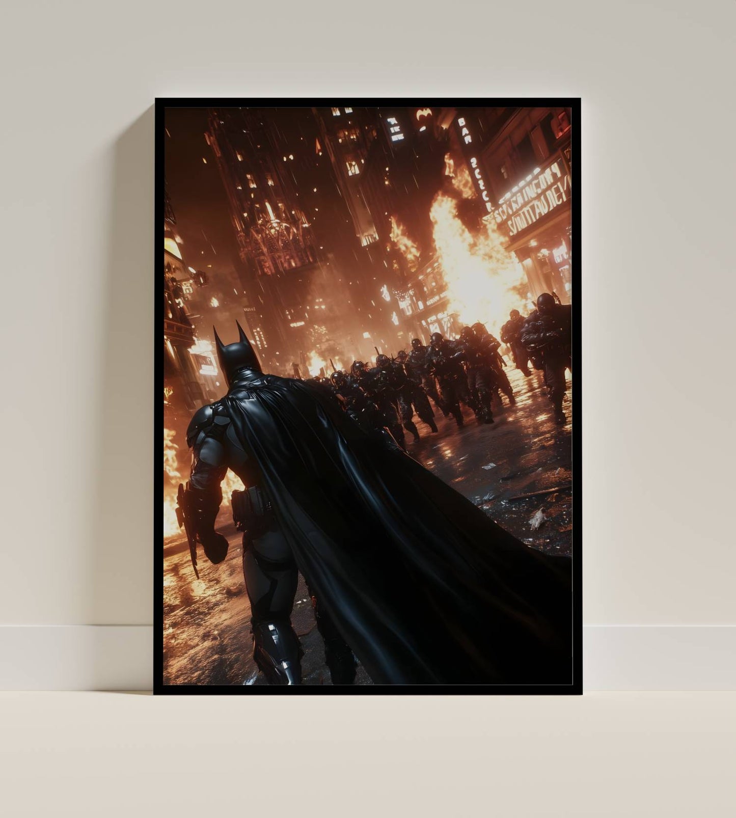 Batman Action Fire Dark Art Poster Frame
