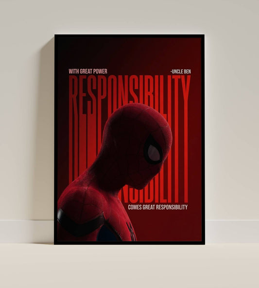 Spider-Man "With Great Power Comes Great Responsibility" Quote Art Print | Superhero Wall Poster