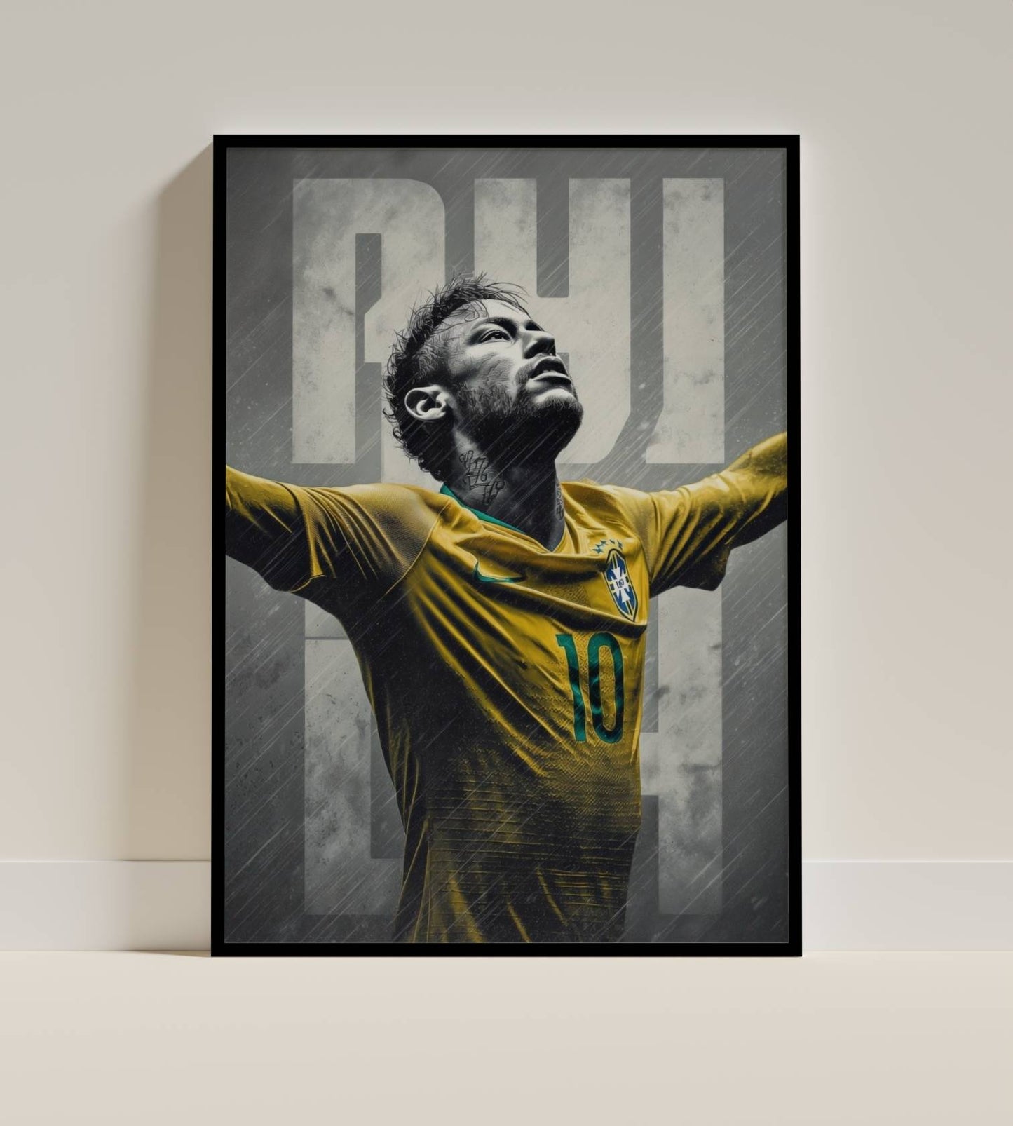 Neymar Brazil No.10 Arms Raised NJR Art Print | Football Wall Poster
