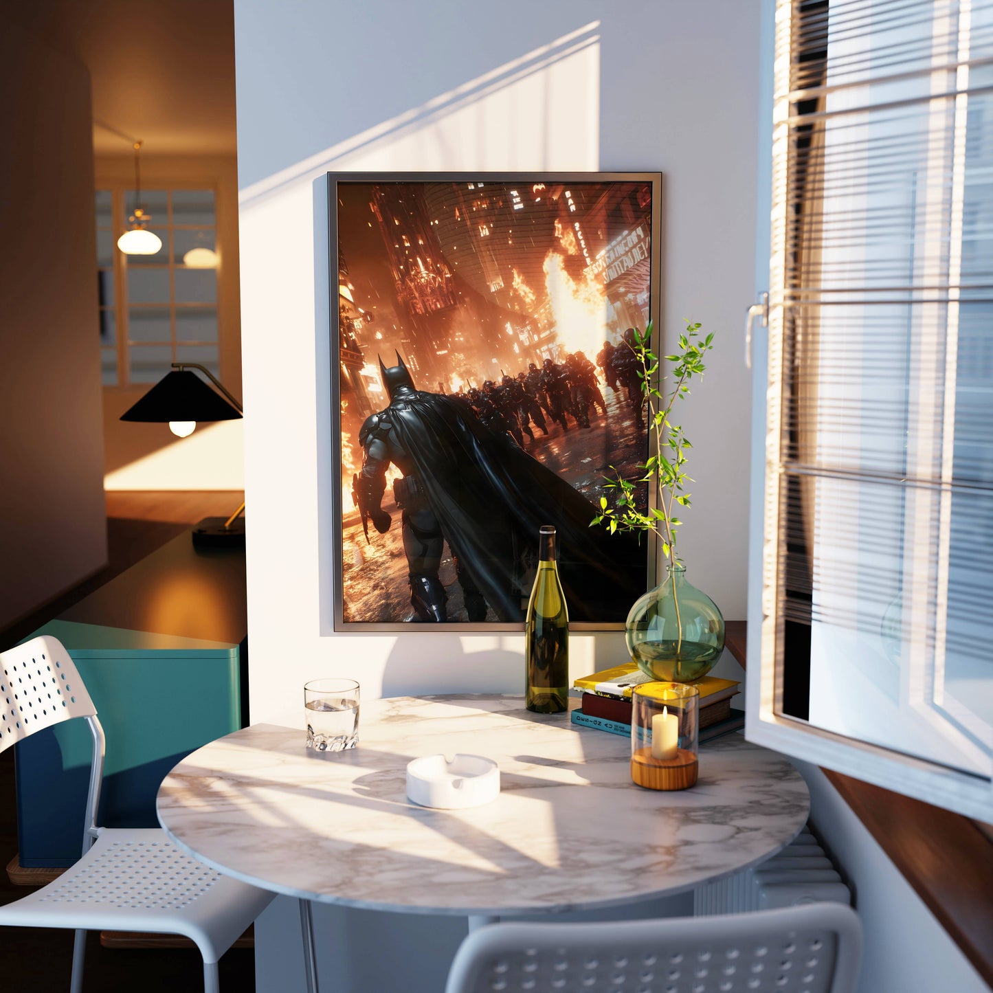 Batman Action Fire Dark Art Poster Frame