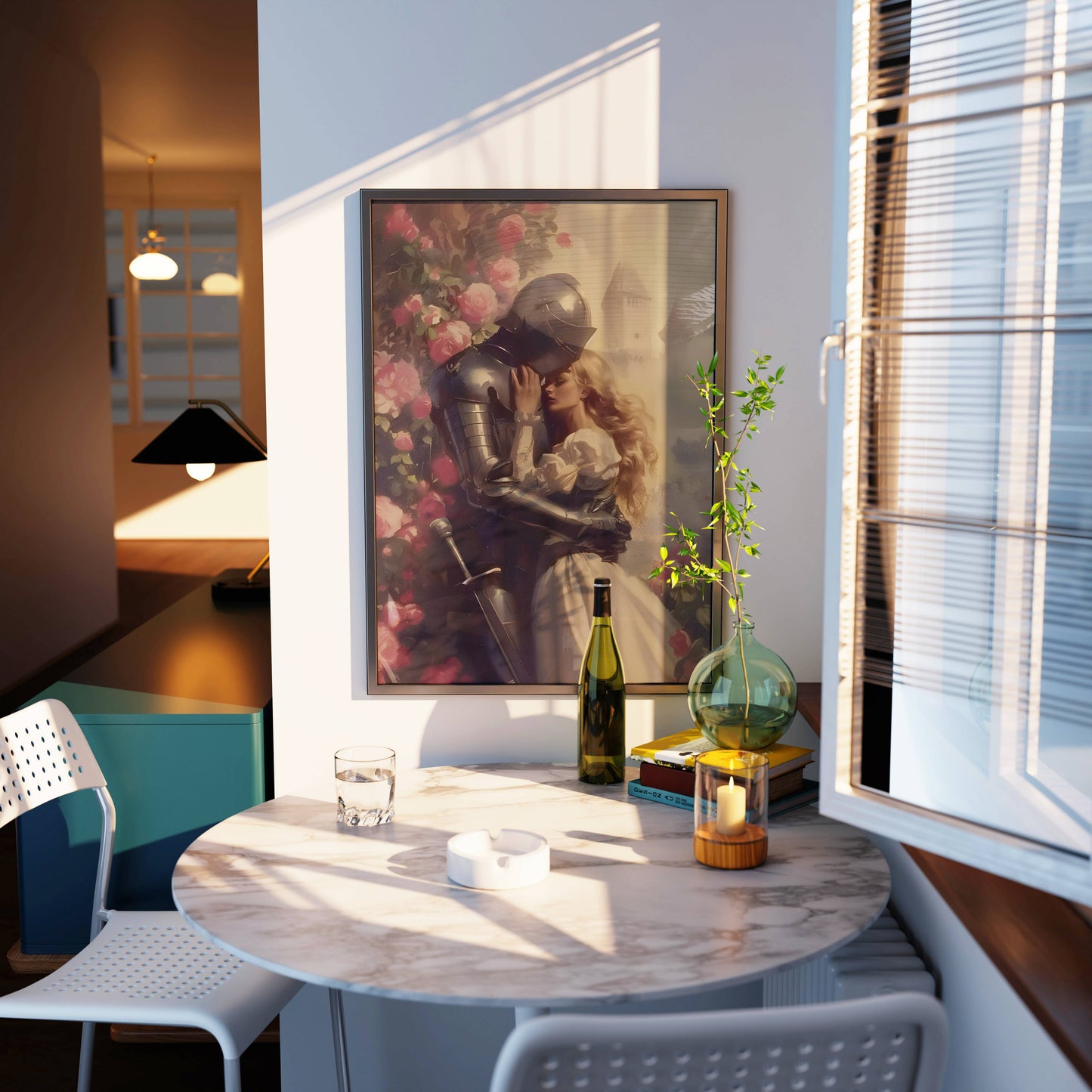 Medieval Knight Romance Couple Art Poster Frame