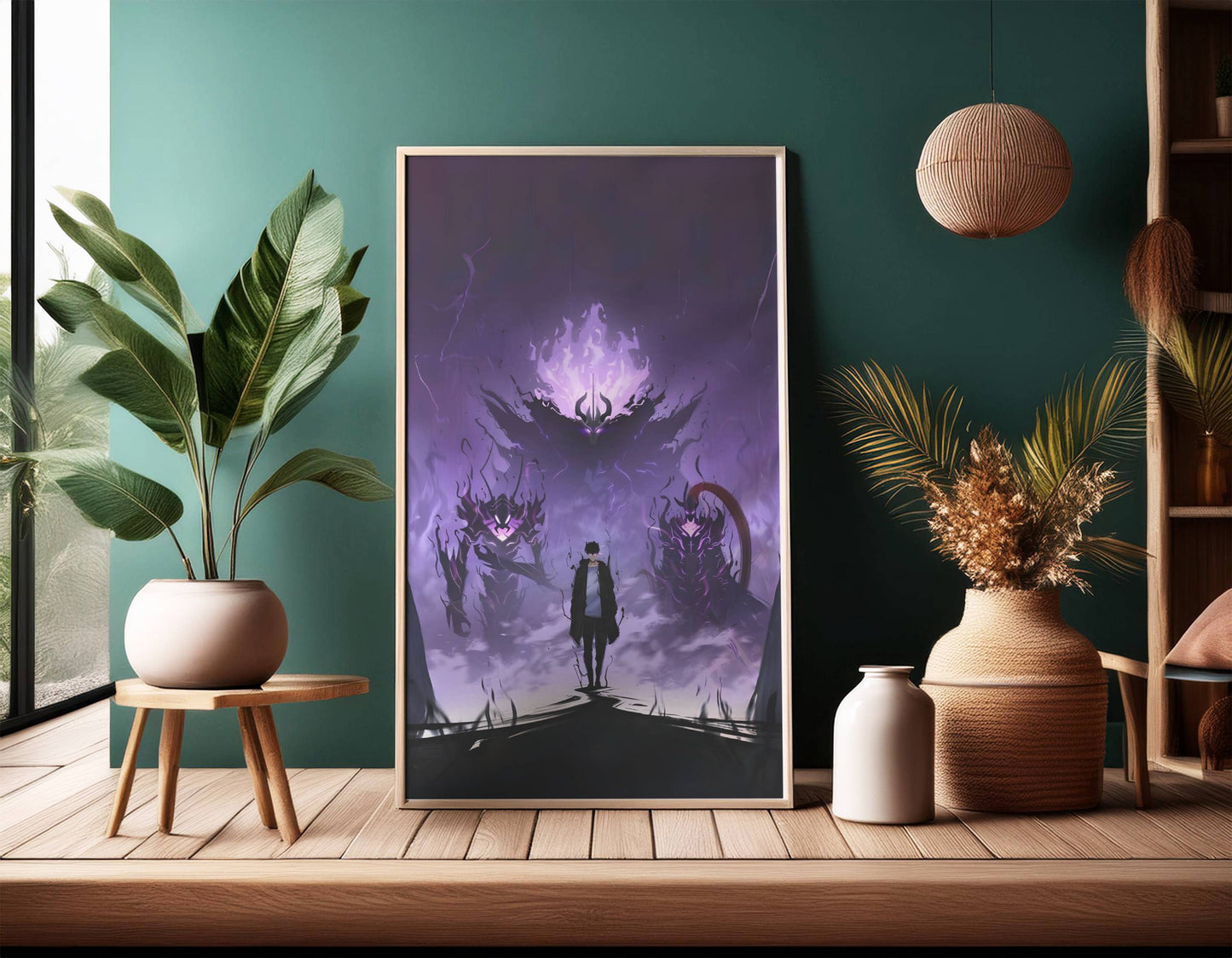 Solo Leveling Sung Jinwoo Shadow Battle Poster Frame