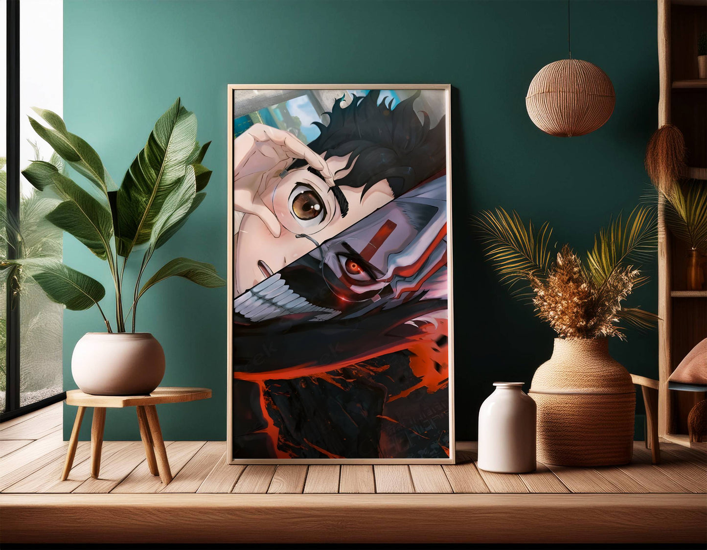 Anime Split Face Dual Identity Art Poster Frame