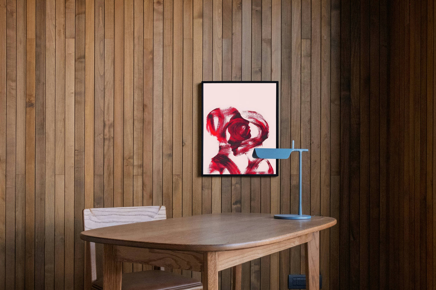 Bold Red Brushstroke Abstract Modern Art Frame